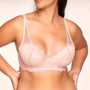 Adore Me 42C Marella Peachy Pink Lined Contour Demi Bra Lace and Mesh